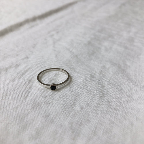 Mona Ring with Small Black Stone | Sterling Silver & 18K Gold-Pated - Lines & Current