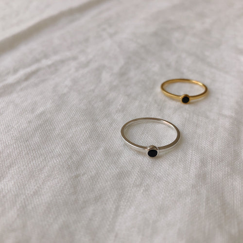 Mona Ring with Small Black Stone | Sterling Silver & 18K Gold-Pated - Lines & Current