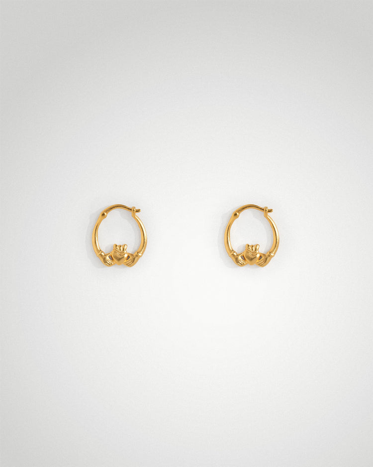 18k gold-plated mini Claddagh hoop earrings by Lines & Current