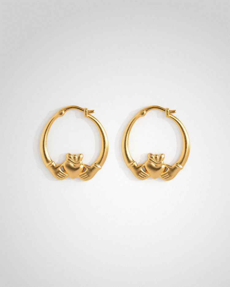 18k gold-plated large Claddagh hoop earrings by Lines & Current