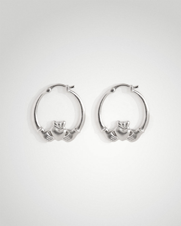 Sterling silver large Claddagh hoop earrings by Lines & Current