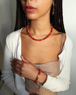'Agnes' Red Agate Bead Necklace