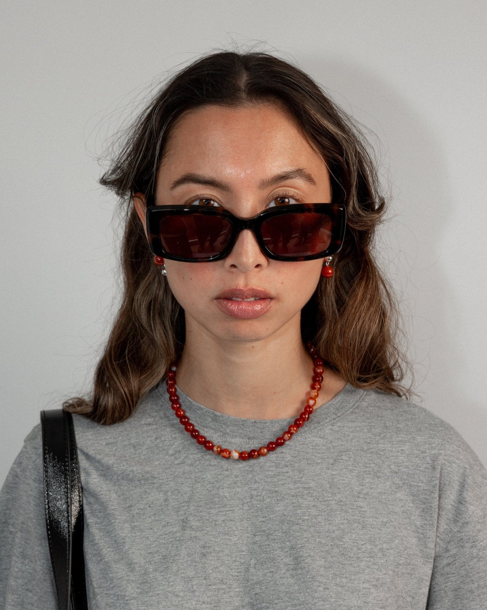&#39;Agnes&#39; Red Agate Bead Necklace - Lines &amp; Current