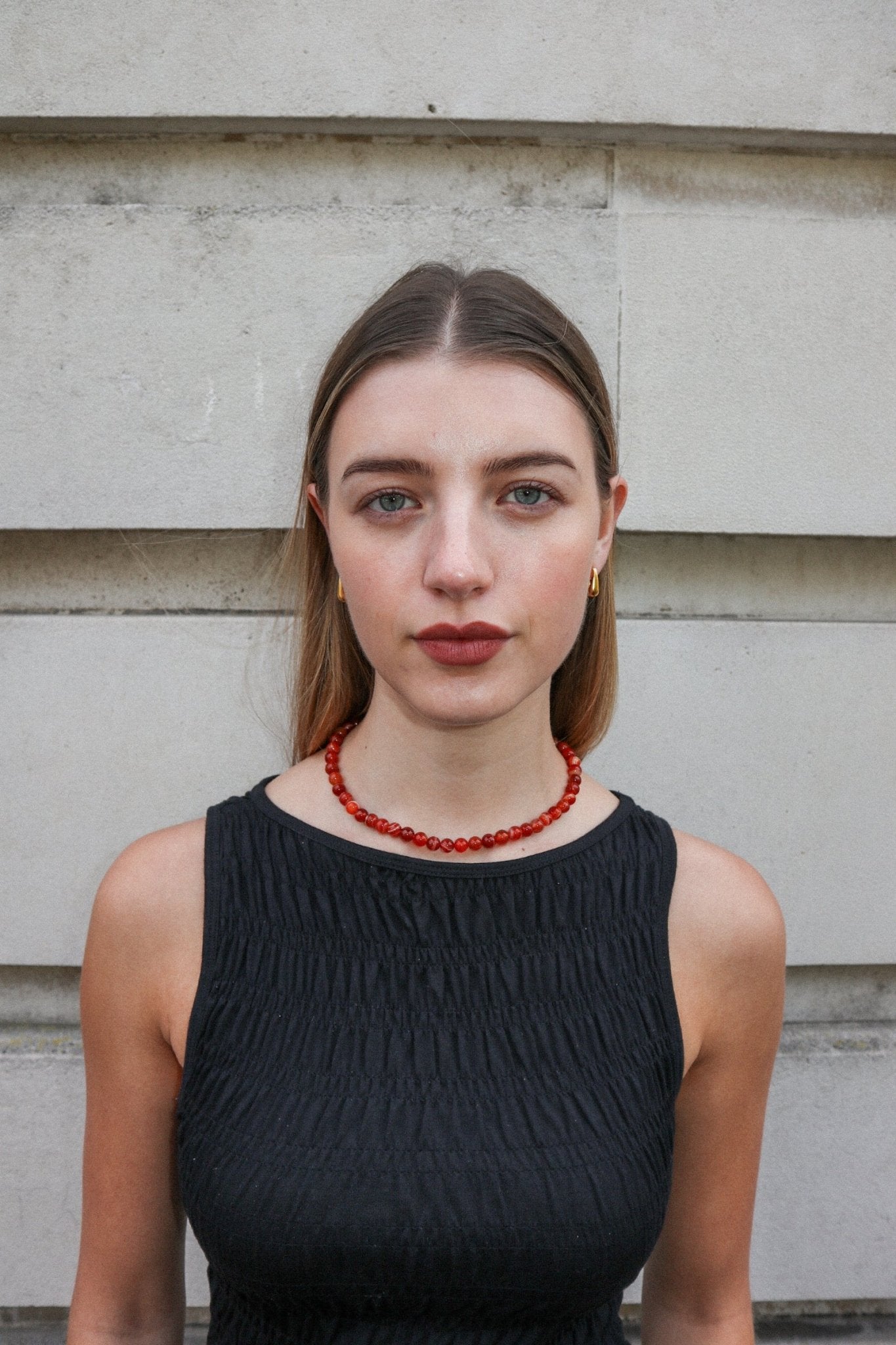 &#39;Agnes&#39; Red Agate Bead Necklace - Lines &amp; Current