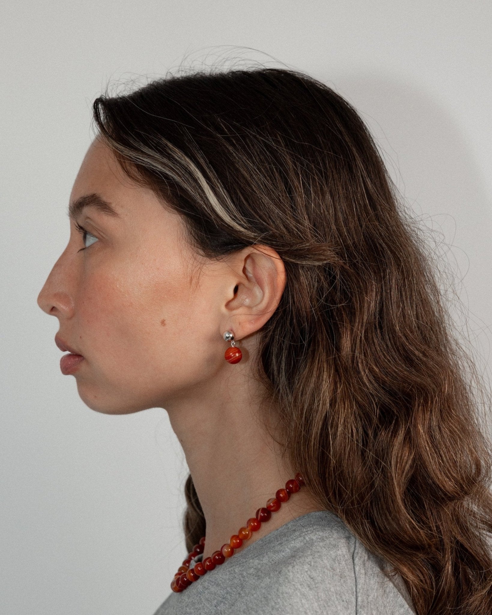 &#39;Agnes&#39; Red Agate Earrings - Lines &amp; Current