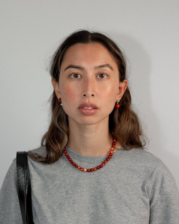 'Agnes' Red Agate Earrings - Lines & Current