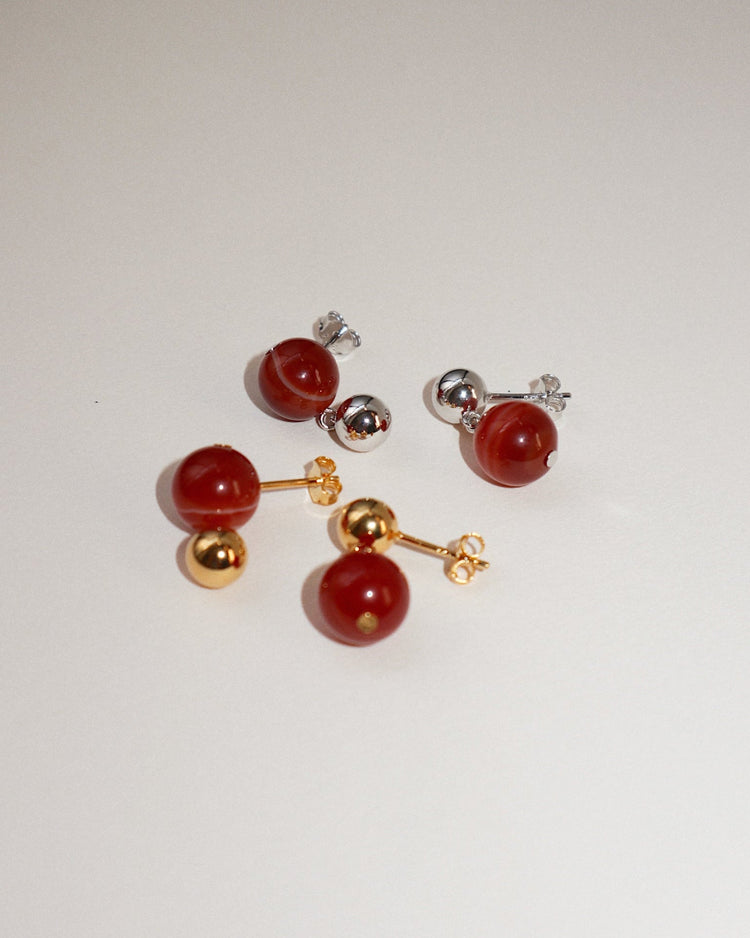 'Agnes' Red Agate Earrings - Lines & Current