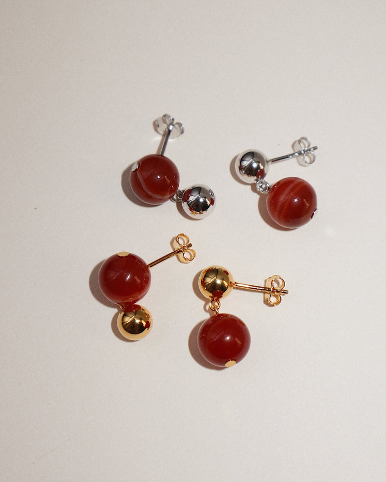 'Agnes' Red Agate Earrings - Lines & Current