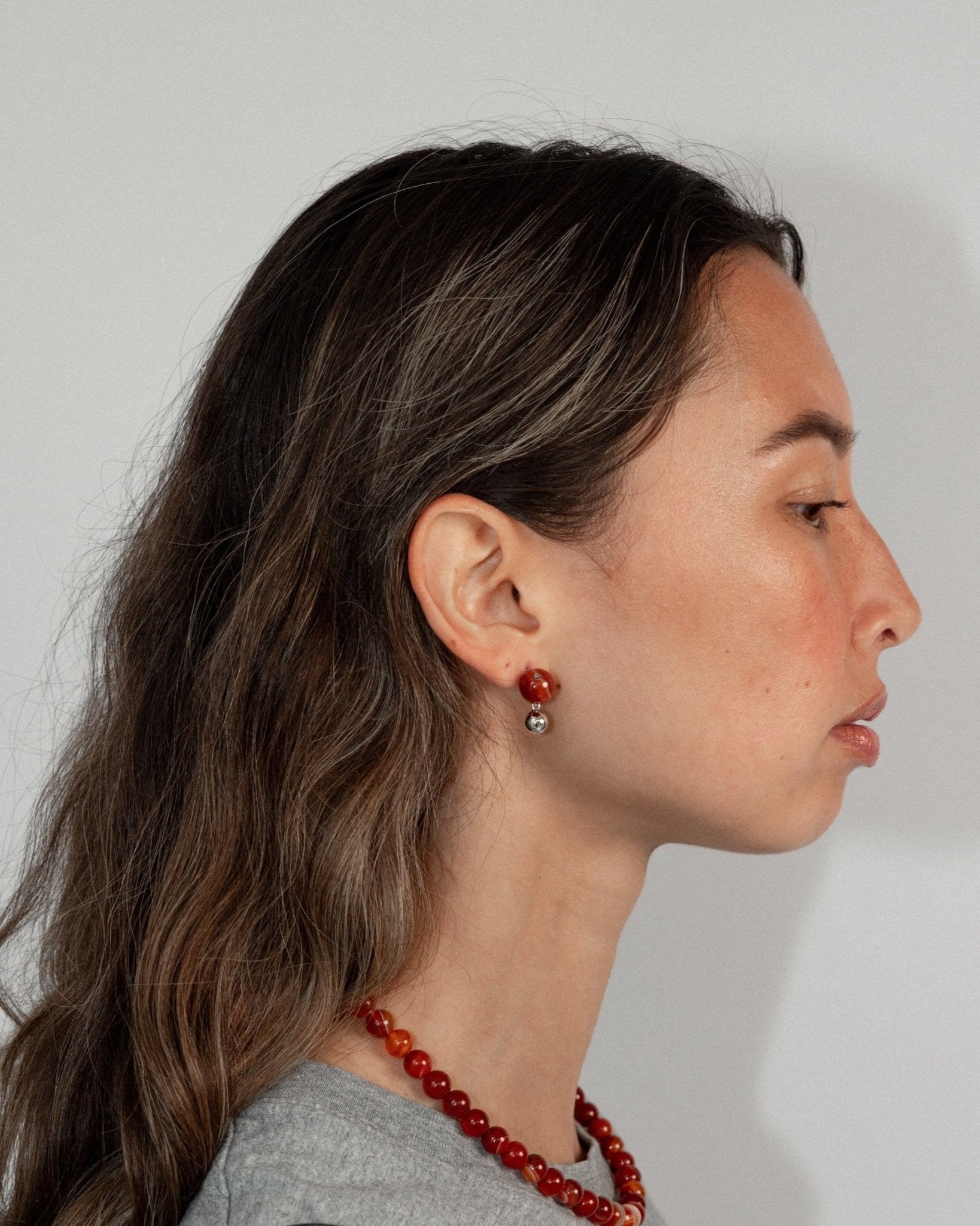 &#39;Agnes&#39; Red Agate Earrings - Lines &amp; Current