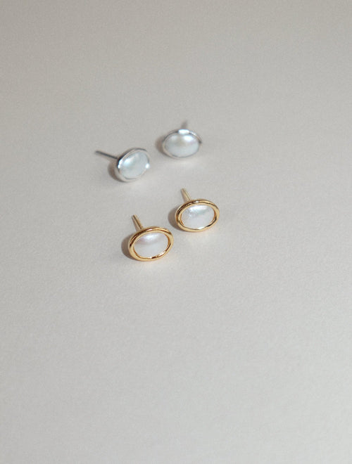 'Elise' Pearl Stud Earrings - Lines & Current