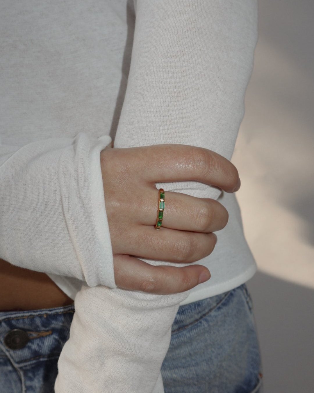 &#39;Evie&#39; Eternity Green Ring - Lines &amp; Current