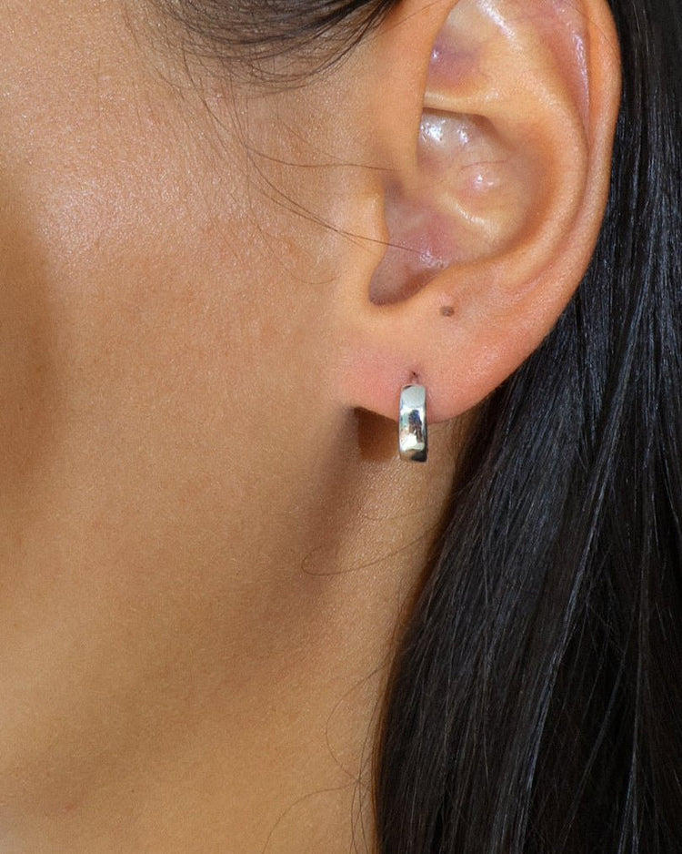 'Finch' Silver Huggie Hoop Earrings - Lines & Current