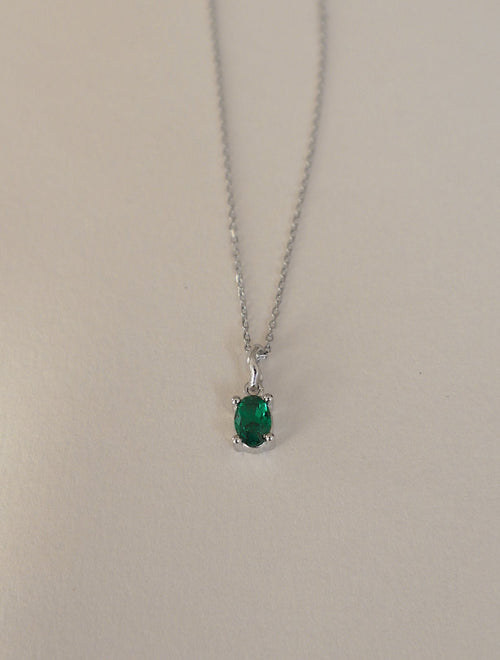 'Kate' Green Oval Necklace - Lines & Current