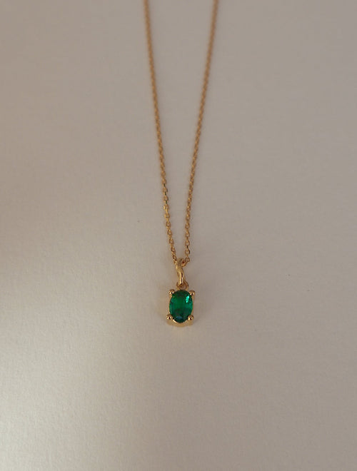 'Kate' Green Oval Necklace - Lines & Current