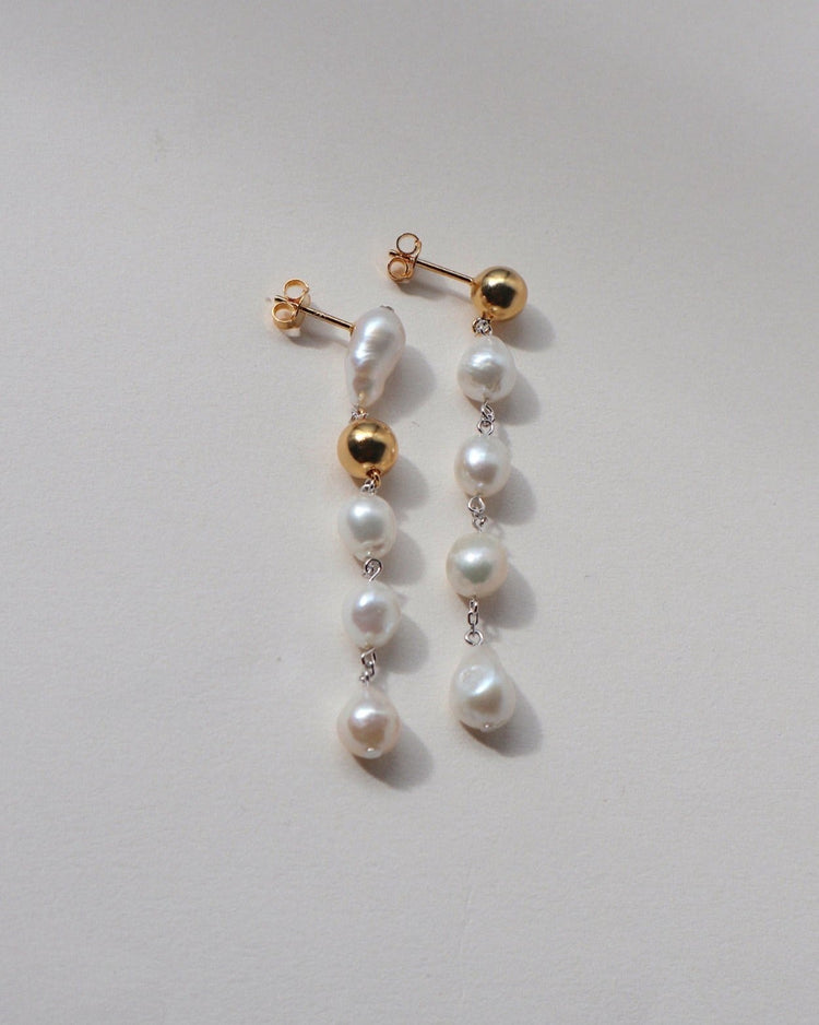 'Martha' Mismatched Drop Pearl Earrings - Lines & Current