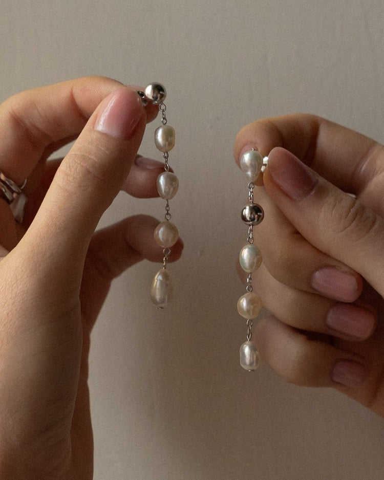 'Martha' Mismatched Drop Pearl Earrings