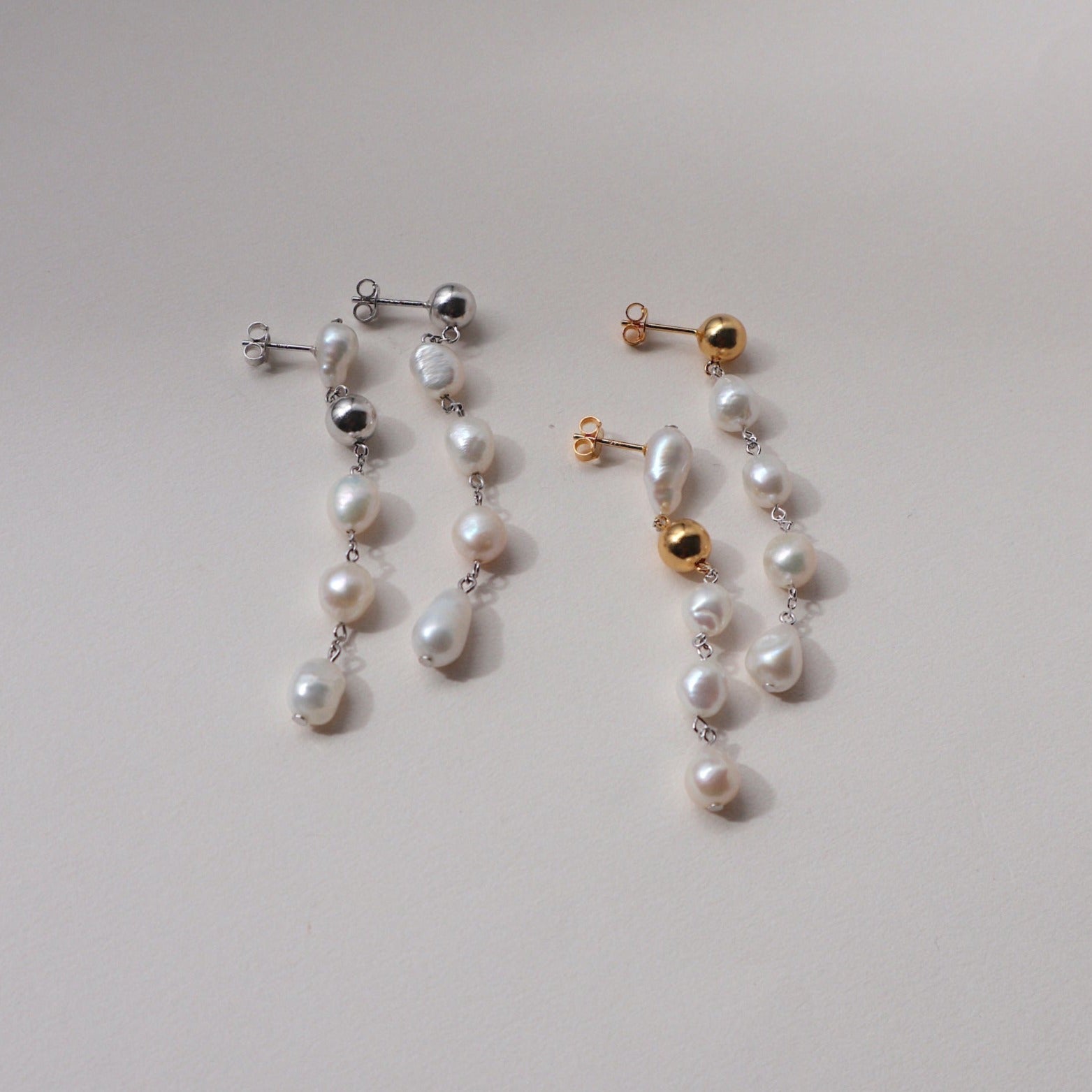 'Martha' Mismatched Drop Pearl Earrings - Lines & Current