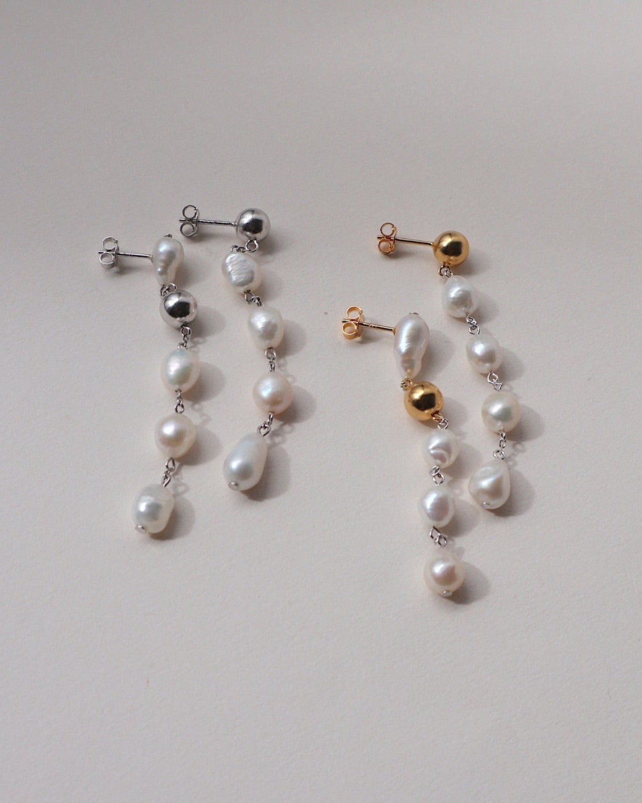 'Martha' Mismatched Drop Pearl Earrings