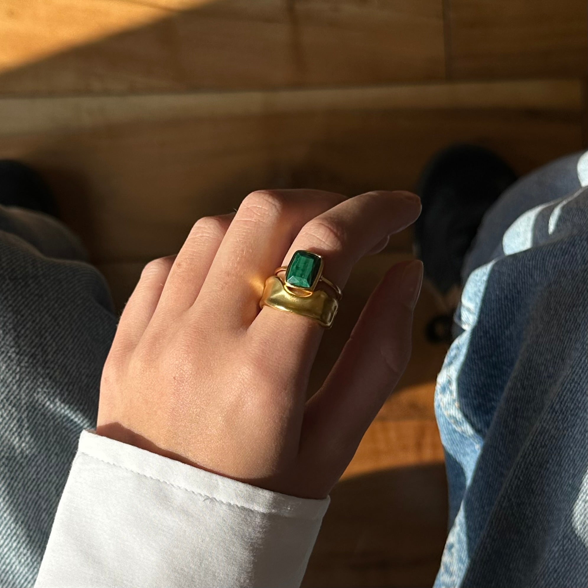 &#39;Monroe&#39; Green Malachite Ring - Lines &amp; Current