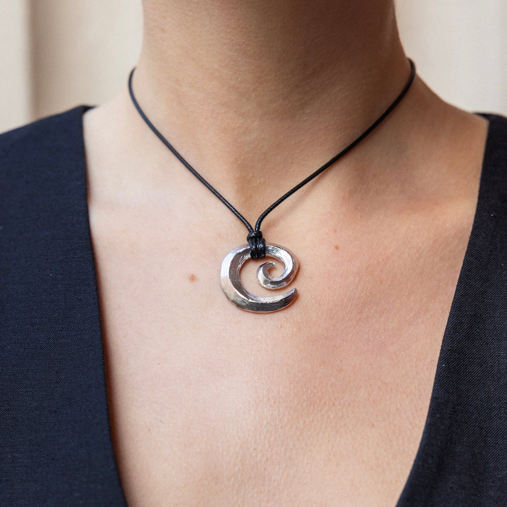 &#39;Possibility&#39; Swirl Black Cord Necklace - Lines &amp; Current