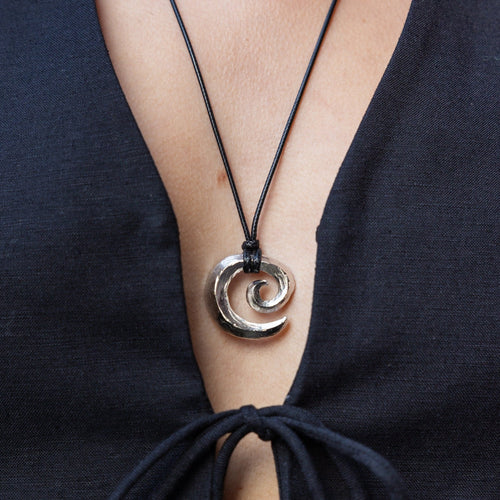 'Possibility' Swirl Black Cord Necklace - Lines & Current