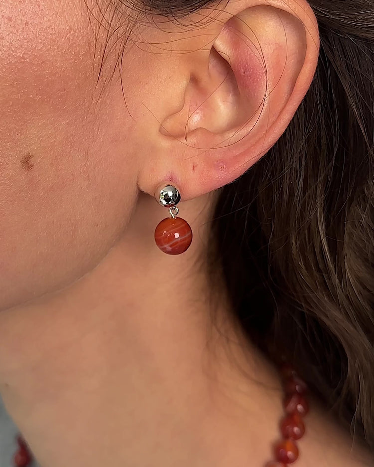 'Agnes' Red Agate Earrings - Lines & Current