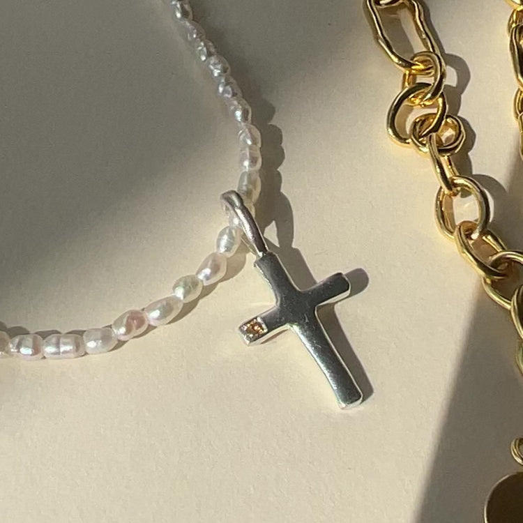 Cross with Mini Gem Charm