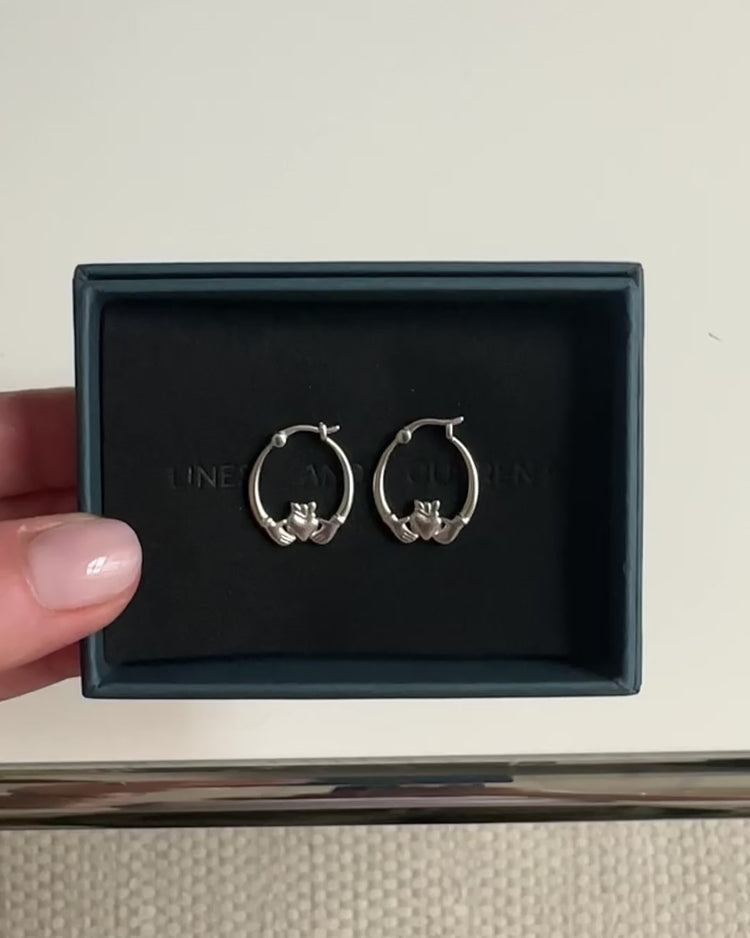 Mid Claddagh hoop earrings and Claddagh bar necklace by Lines & Current