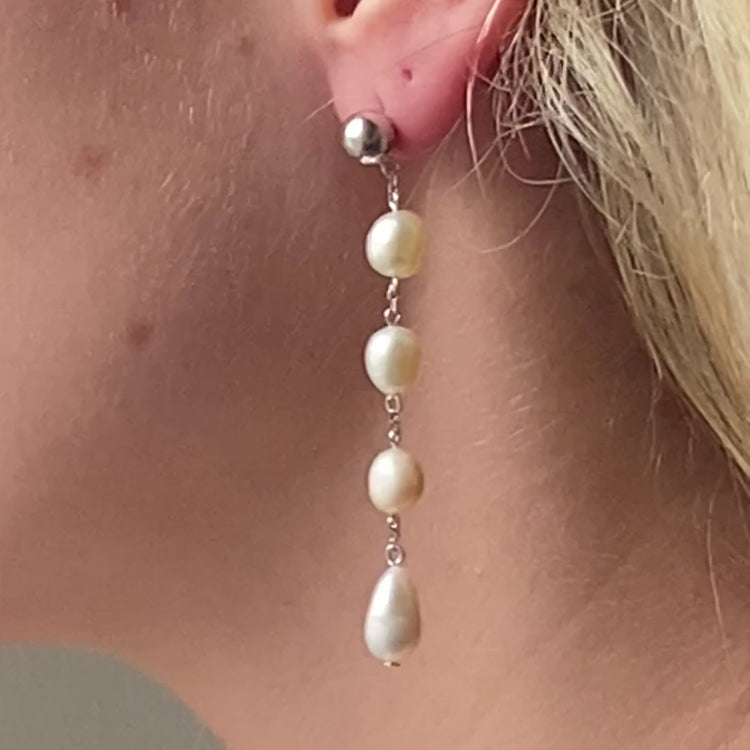 'Martha' Mismatched Drop Pearl Earrings