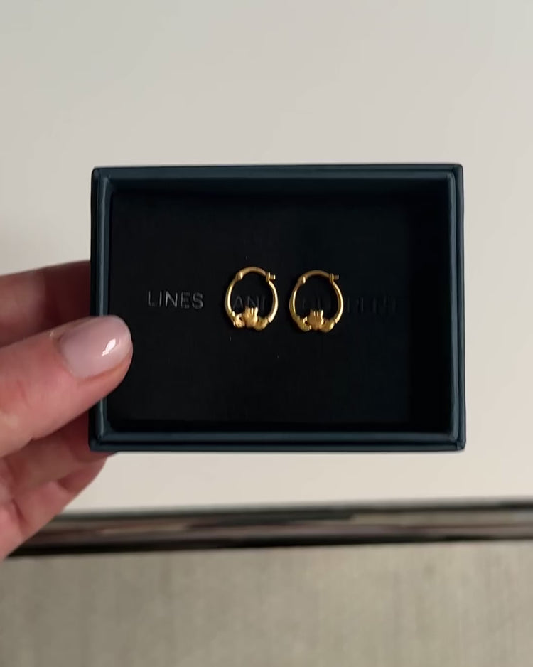 18k gold-plated mini Claddagh hoop earrings by Lines & Current