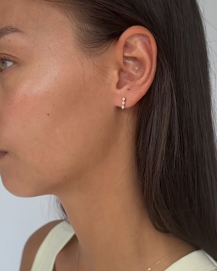 'Tali' 9k Triple Diamond Stud Earrings - Lines & Current