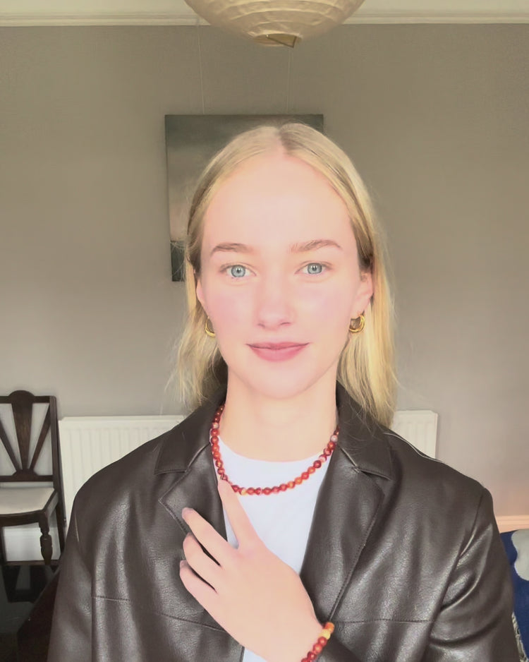 'Agnes' Red Agate Bead Necklace - LINES AND CURRENT