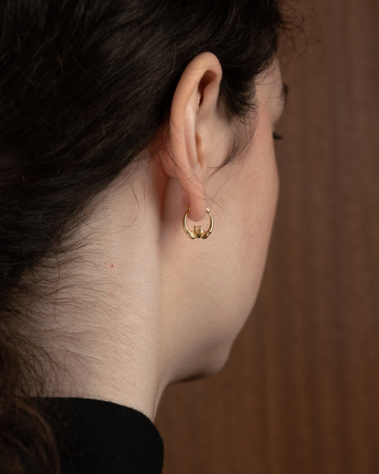 18k gold-plated mini Claddagh hoop earrings by Lines & Current