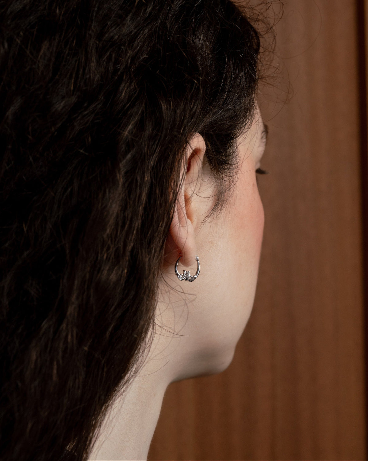 Sterling silver mini Claddagh hoop earrings by Lines &amp; Current