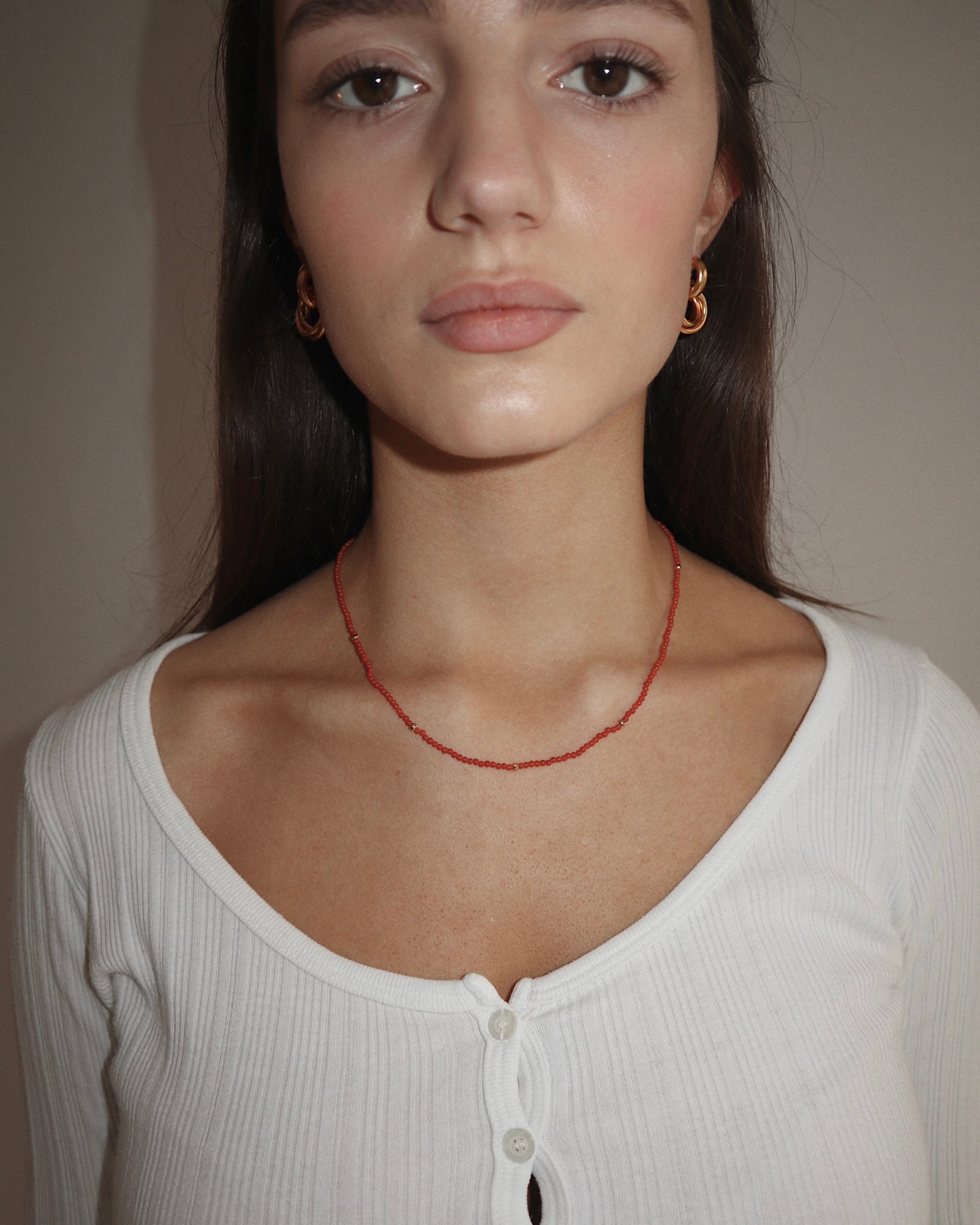 'Ruthie' Red Agate Beaded Necklace