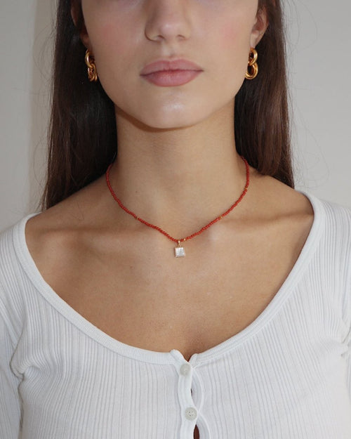 'Ruthie' Red Agate Beaded Necklace - Lines & Current