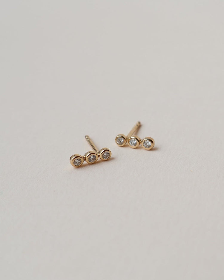 'Tali' 9k Triple Diamond Stud Earrings - Lines & Current