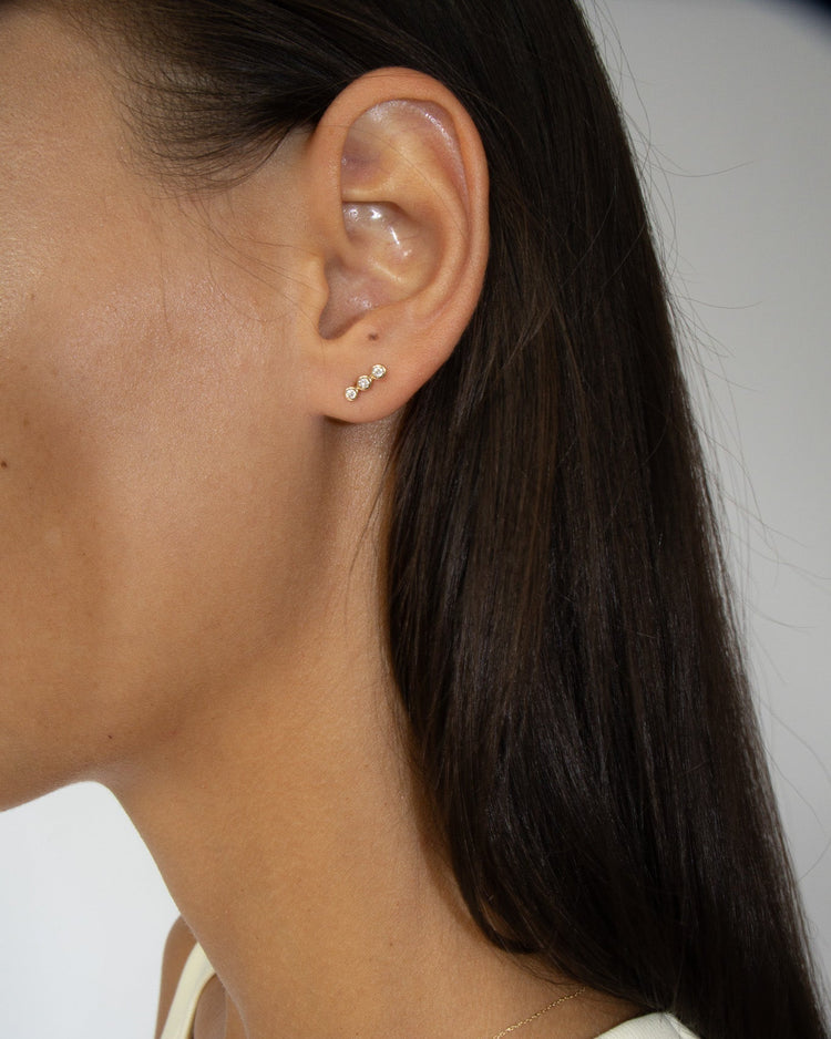 'Tali' 9k Triple Diamond Stud Earrings - Lines & Current