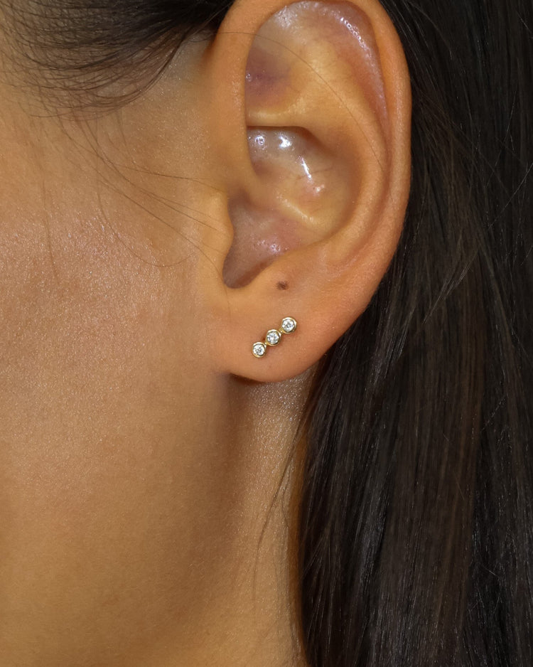 'Tali' 9k Triple Diamond Stud Earrings - Lines & Current