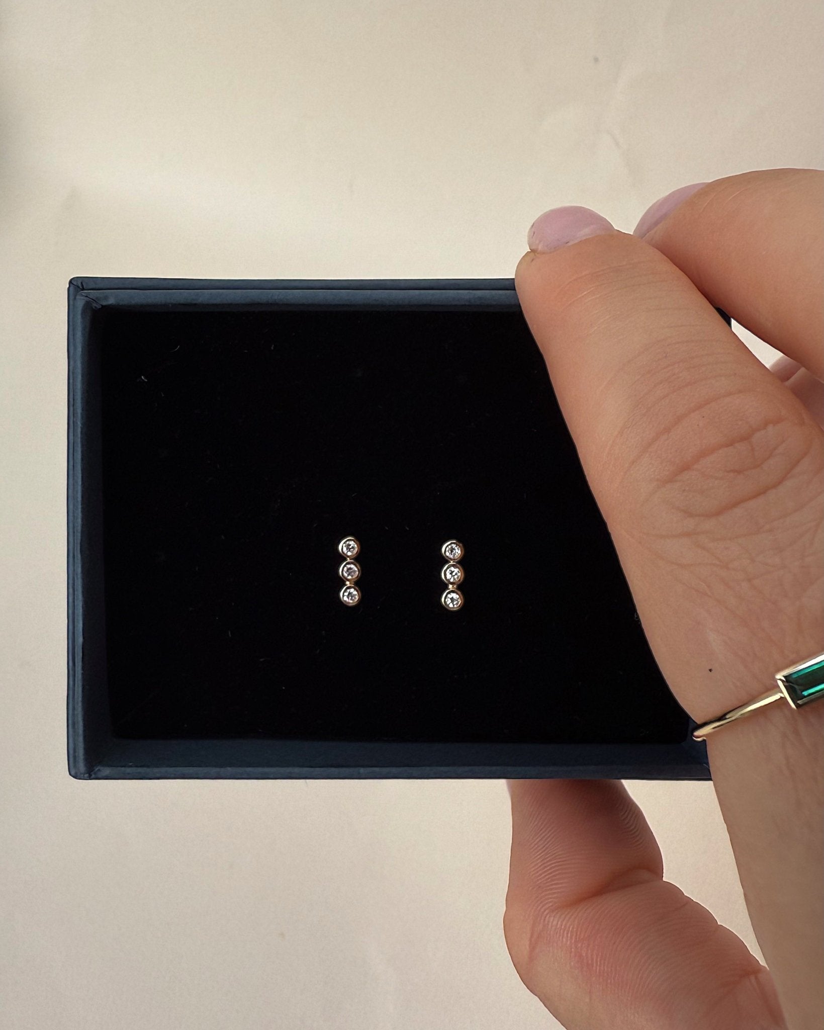&#39;Tali&#39; 9k Triple Diamond Stud Earrings - Lines &amp; Current
