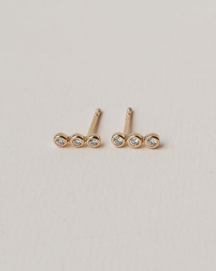 'Tali' 9k Triple Diamond Stud Earrings - Lines & Current