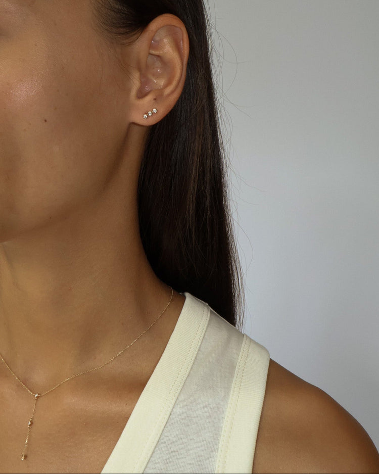 'Tali' 9k Triple Diamond Stud Earrings - Lines & Current