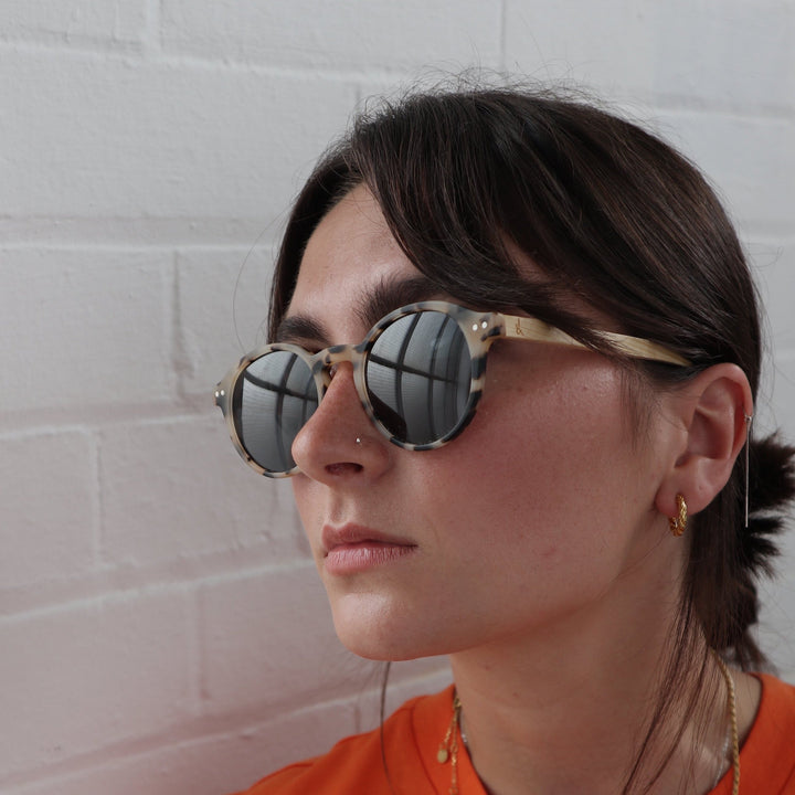 'Harriet' Blonde Tortoise Shell Bamboo Sunglasses