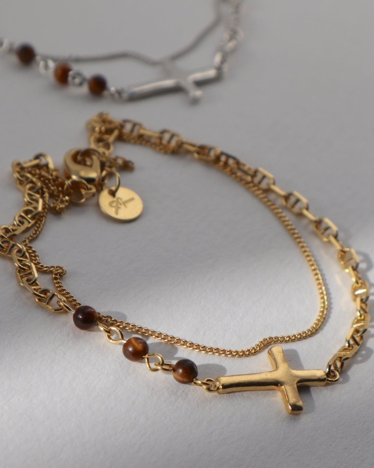 Cross + 'Tiger's Eye' Bracelet