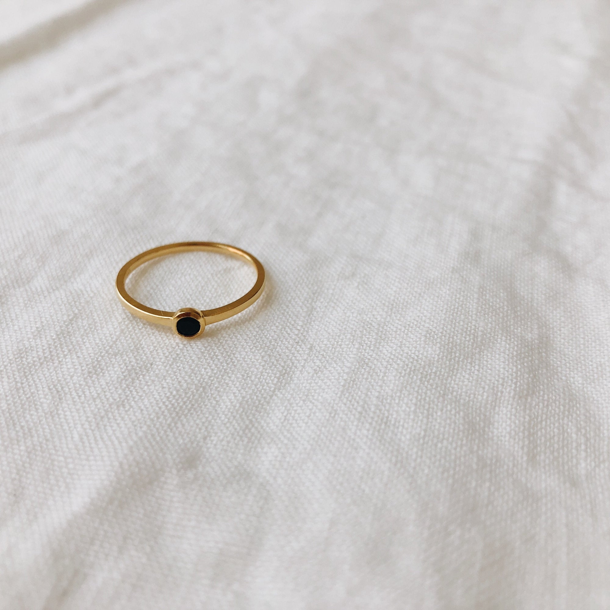 Mona Ring with Small Black Stone | Sterling Silver &amp; 18K Gold-Pated - Lines &amp; Current