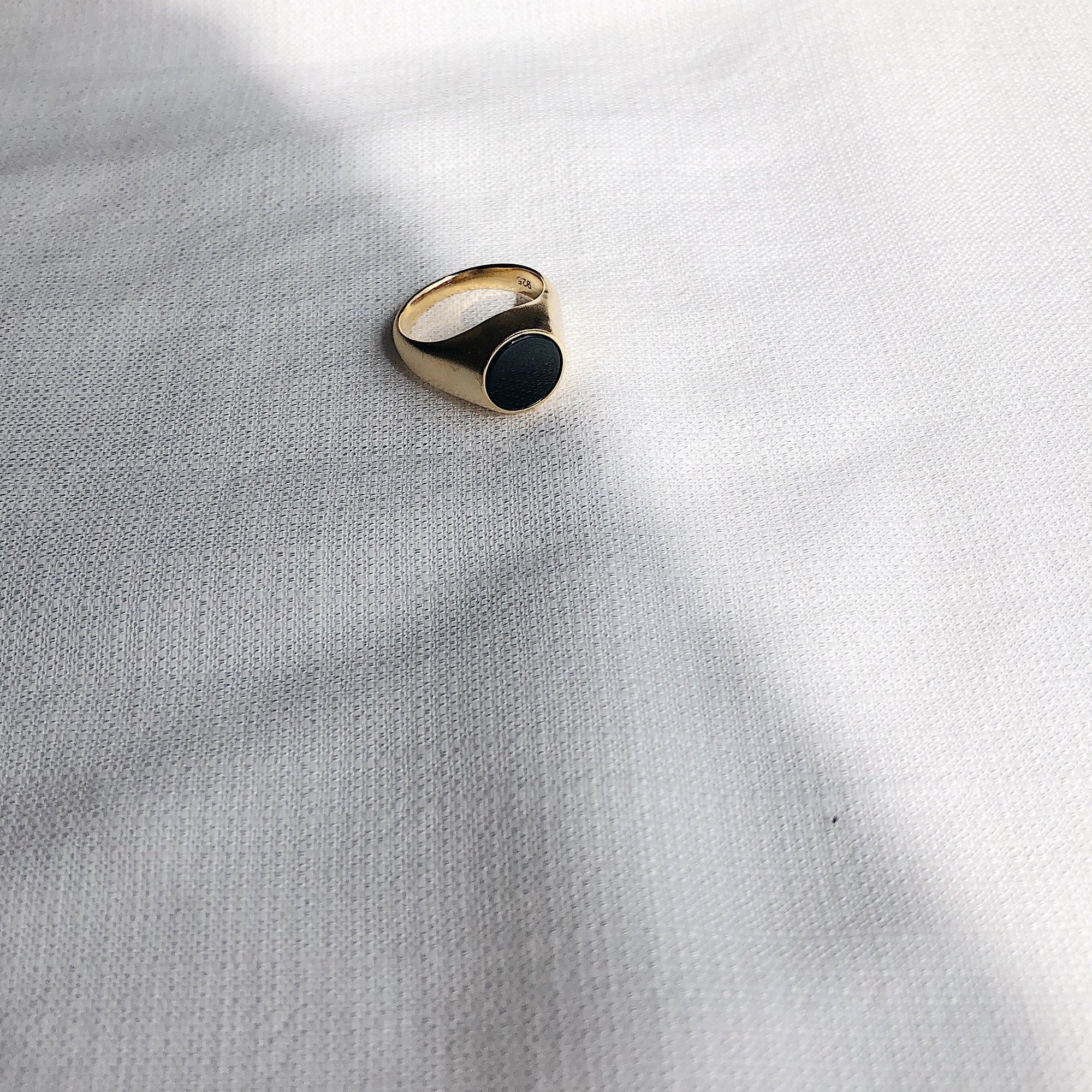 &#39;Olinda&#39; Black Onyx Signet Ring | 18K Gold Plated &amp; Sterling Silver - Lines &amp; Current