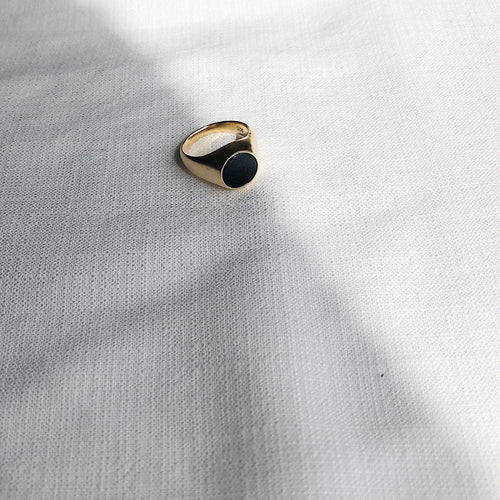 'Olinda' Black Onyx Signet Ring | 18K Gold Plated & Sterling Silver - Lines & Current