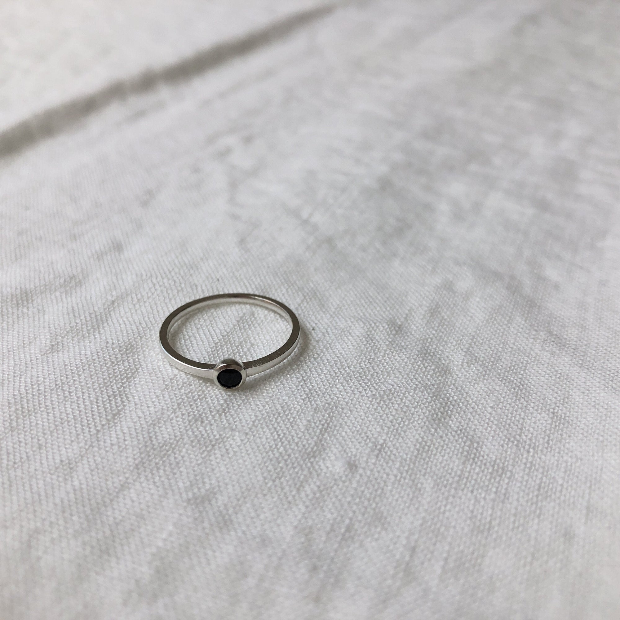 Mona Ring with Small Black Stone | Sterling Silver &amp; 18K Gold-Pated - Lines &amp; Current