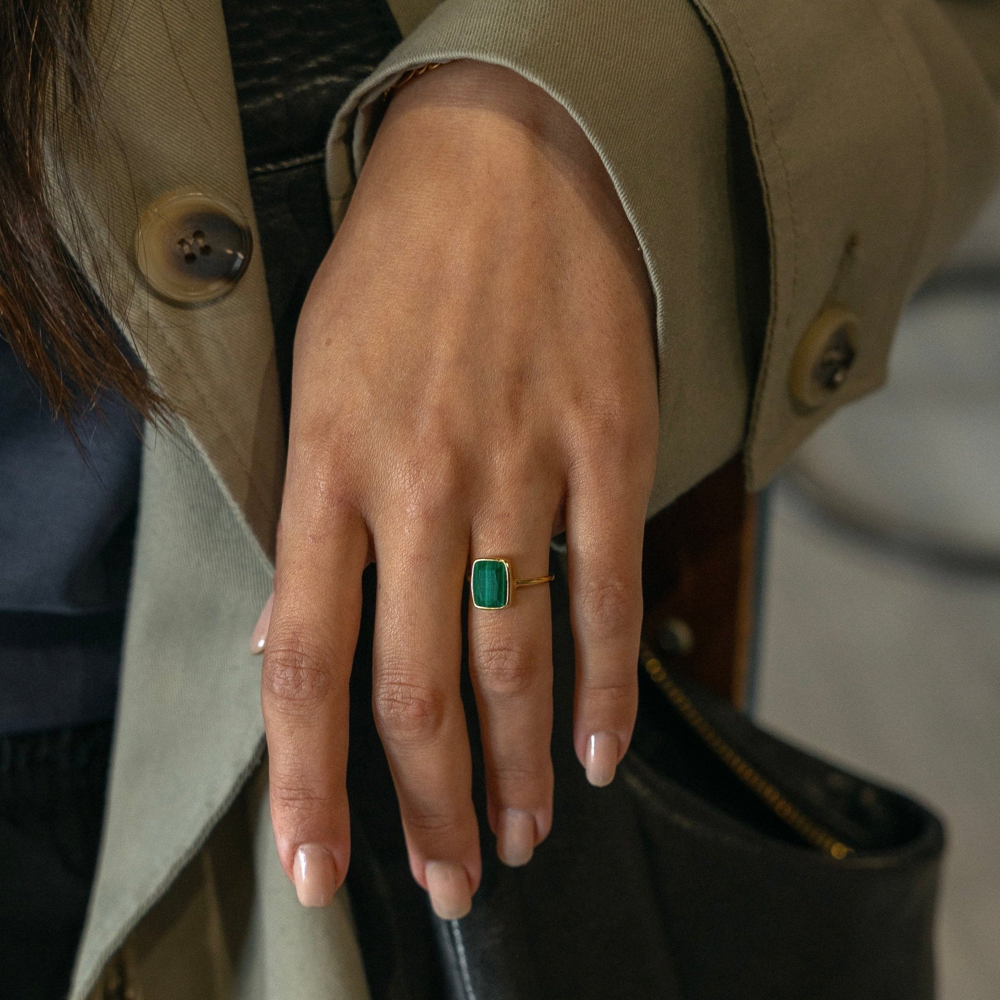 &#39;Monroe&#39; Green Malachite Ring - Lines &amp; Current